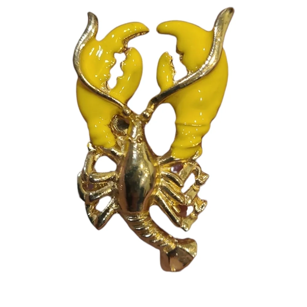 Gold and Yellow Abstract Brooch with Scorpion Design